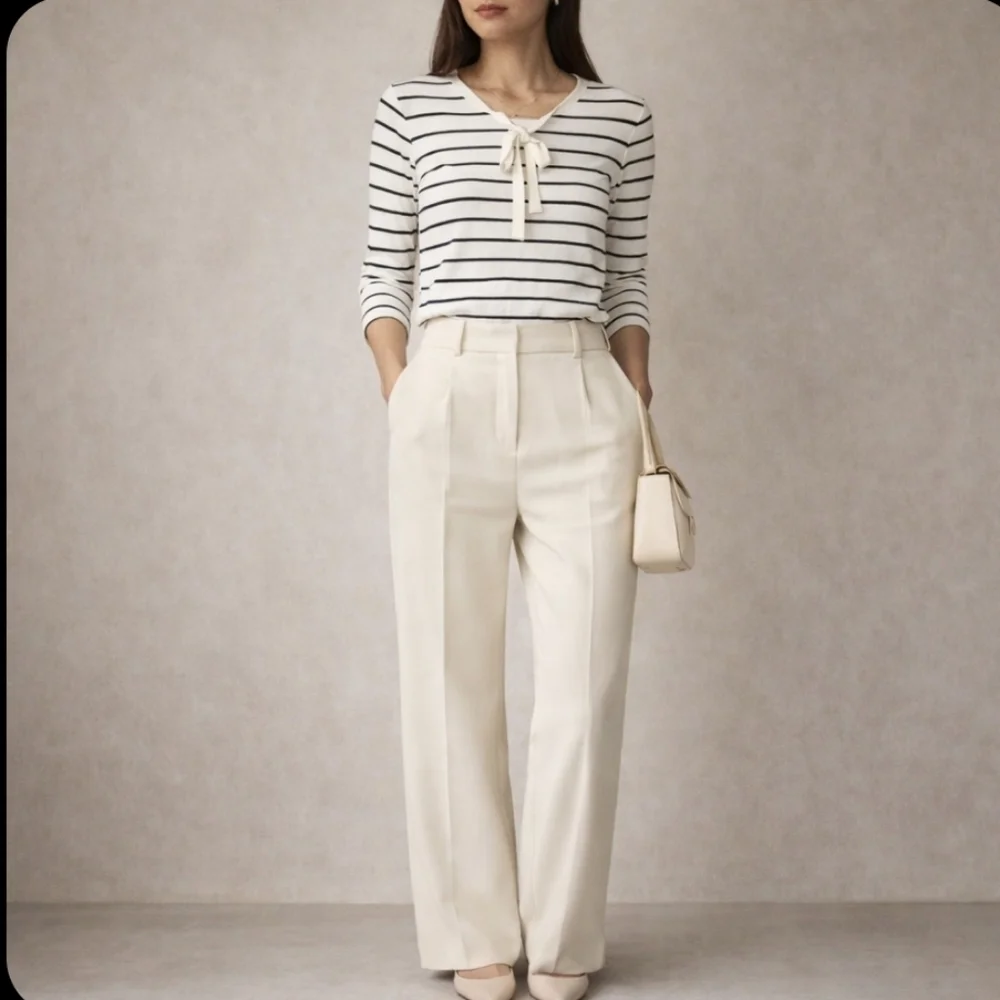 NEW White House Black Market striped bow tie sweater 3/4 sleeves striped XS - Picture 2 of 11